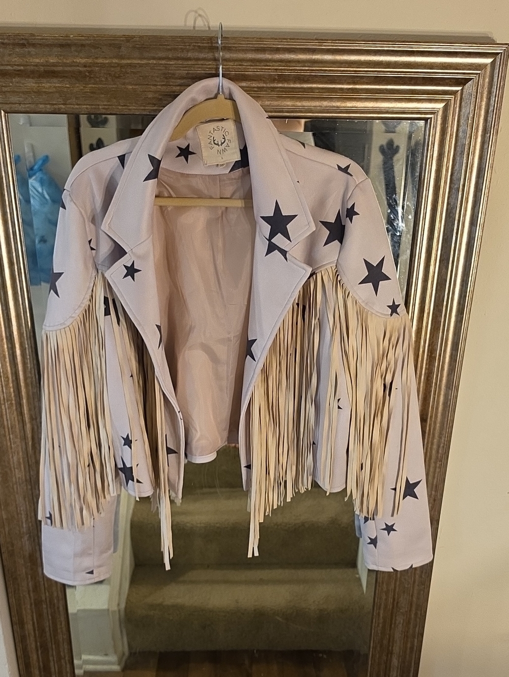 Star-Print Fringe Suede Jacket